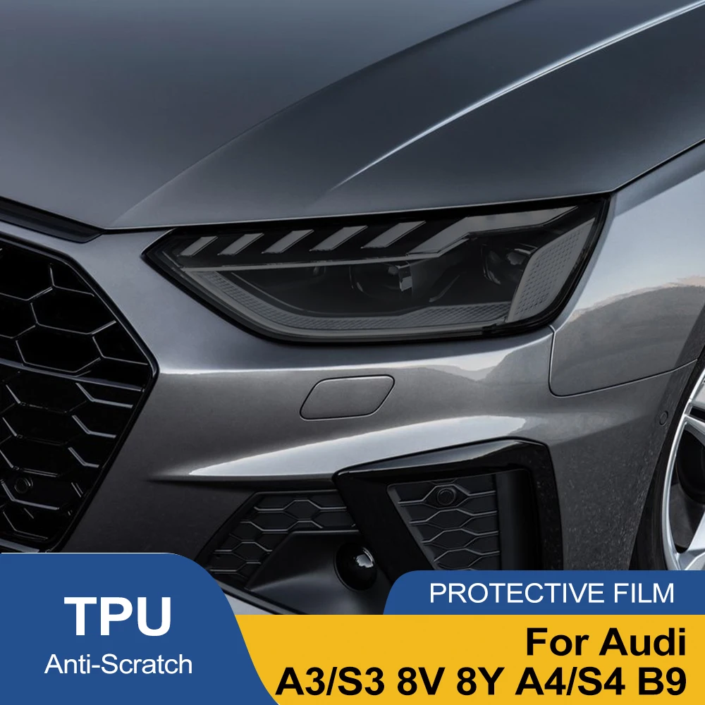For Audi A3/S3 8V 8Y A4/S4 B9 Car Headlight TPU PPF Protective Film Smoke Black Pre Cut Vinyl Wrap Anti-Scratch Custom Fit