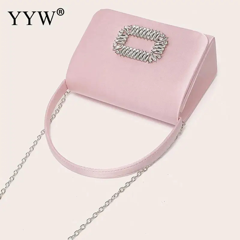 Satin Square Evening Handbag Women Designer Rhinestones Party Tote Bags Top Handle Clutches Chain Shoulder Ladies Small Purses