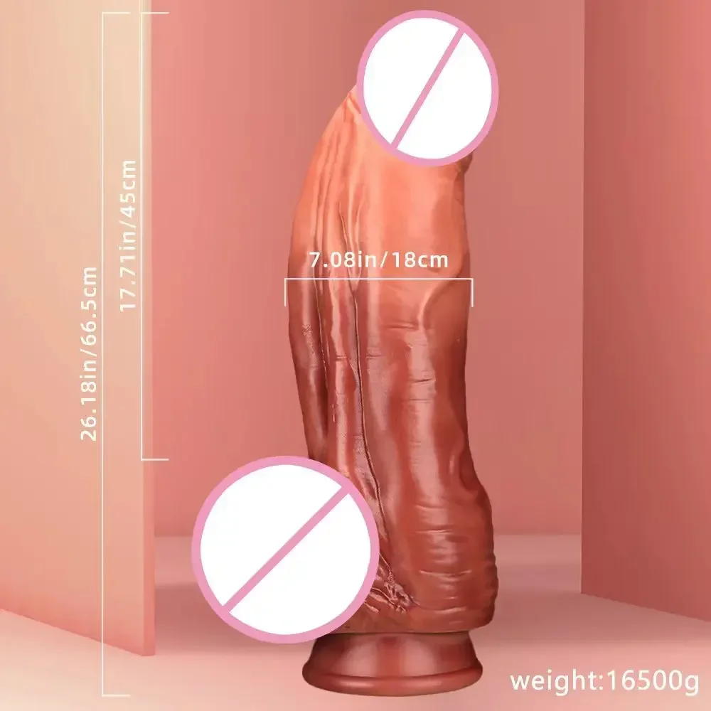 67*18CM Double-layer Liquid Silicone Giant Realistic Dildo Super Huge Anal Plug XXXXXL Simulation Penis Adult Sex Toy for Man