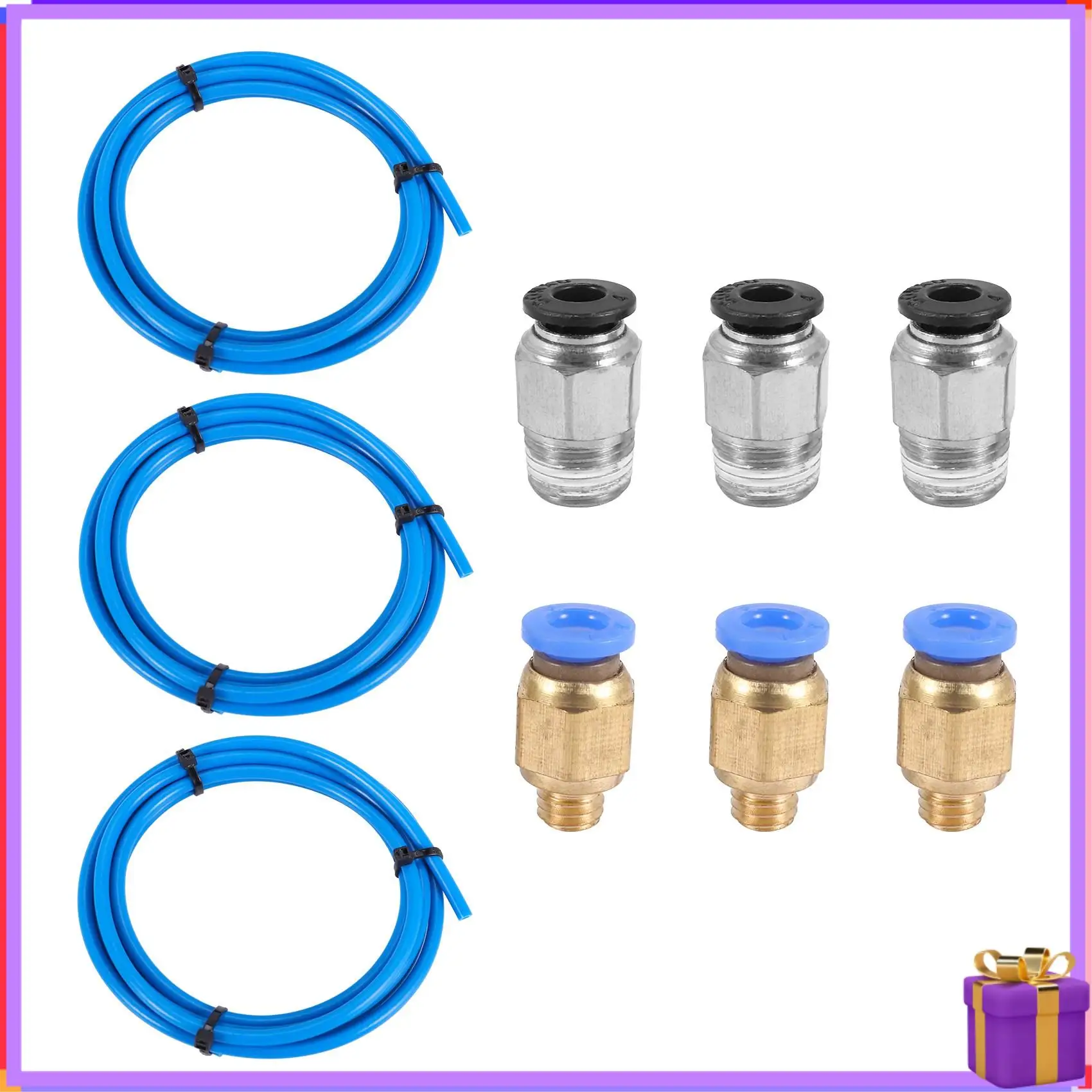 Tubo de ptfe avançado tubo azul ptfe (1,5 metros) com 3 peças de acessórios Pc4-M6 e 3 peças Pc4-M10 macho reto pneumático pefe