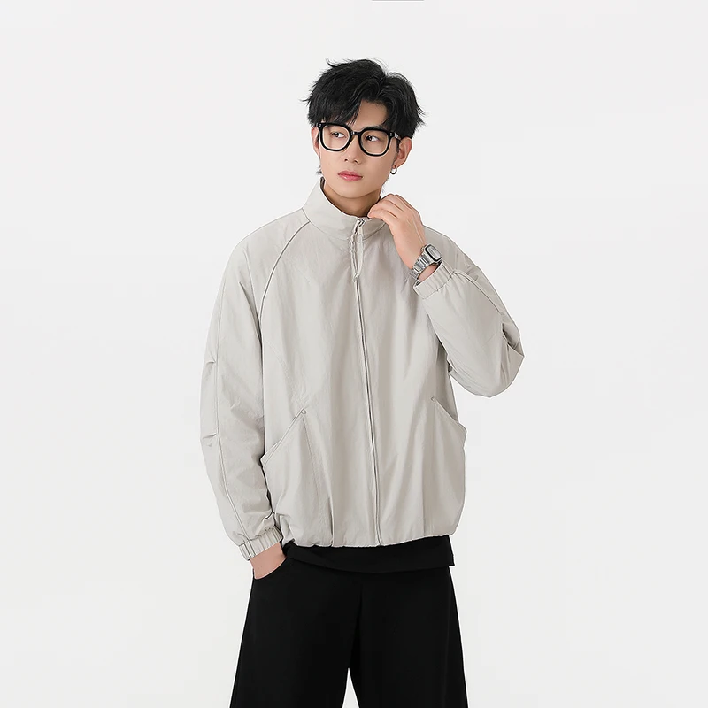 Men's Spring and Autumn Workwear Jacket, Casual Versatile Loose-Fitting Stand-Up Collar Jacket, Outdoor Windproof and Water-Repellent Zip-Up Top