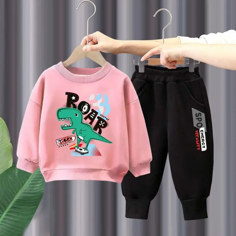 Herfst babyjongenskleding dinosaurus bedrukte T-shirts en broeken 2-delige set kinderen meisjes casual top bottom outfits trainingspakken
