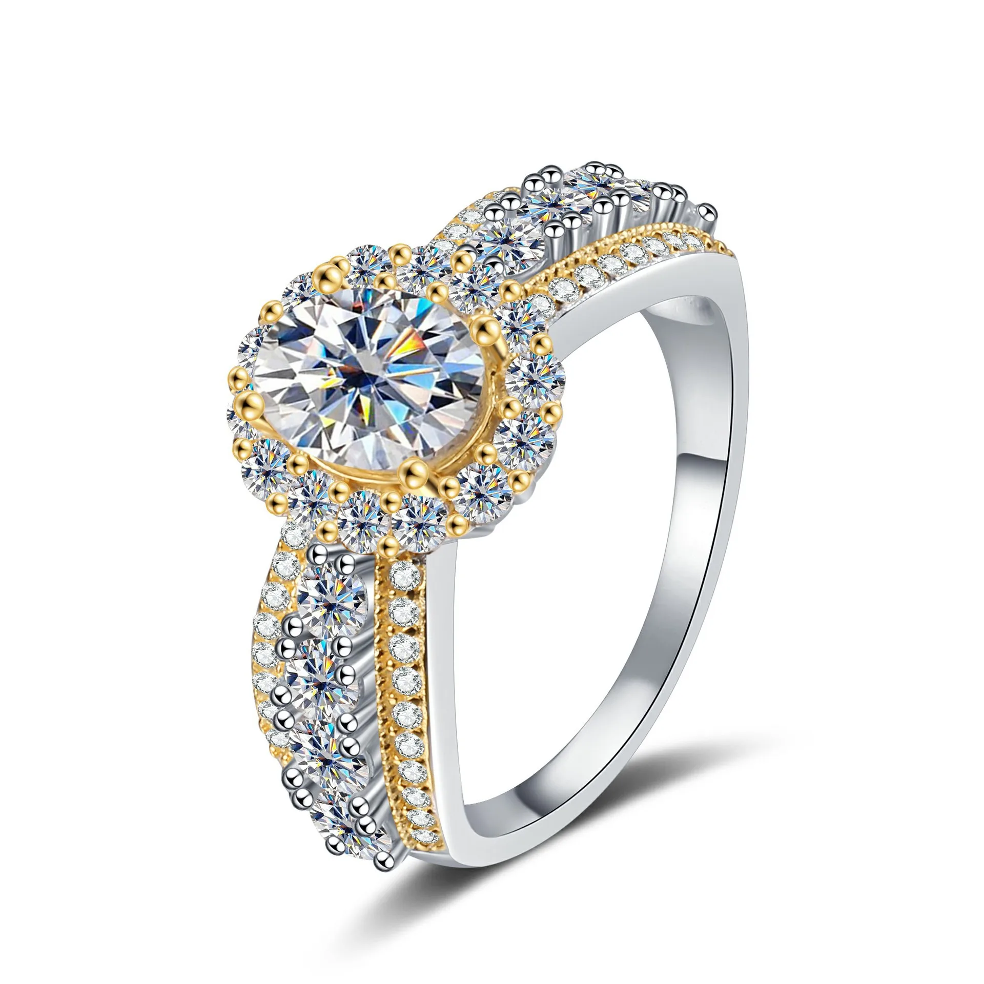 خاتم مويسانيتي من الذهب الحقيقي عيار 18 قيراط PT950 متطابق الألوان للنساء خاتم ألماس مويسانيتي بيضاوي عالي الجودة 1.5 قيراط