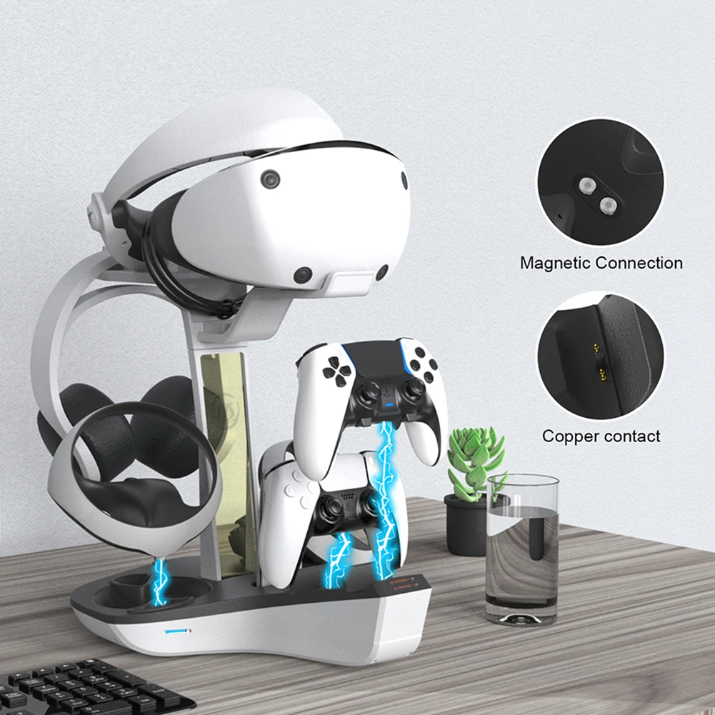 

Gamepad Charging Stand LED Indicator Light Game Controller Charger Station Storage Helmet Earphones Bracket for PS5 PS VR2