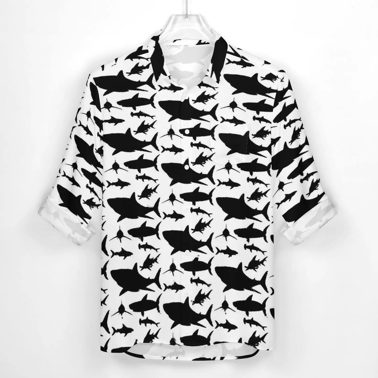 Shark Silhouette Casual Shirts Men Funny Animal Shirt Long Sleeve Trendy Funny Blouses Autumn Design Top Plus Size 4XL