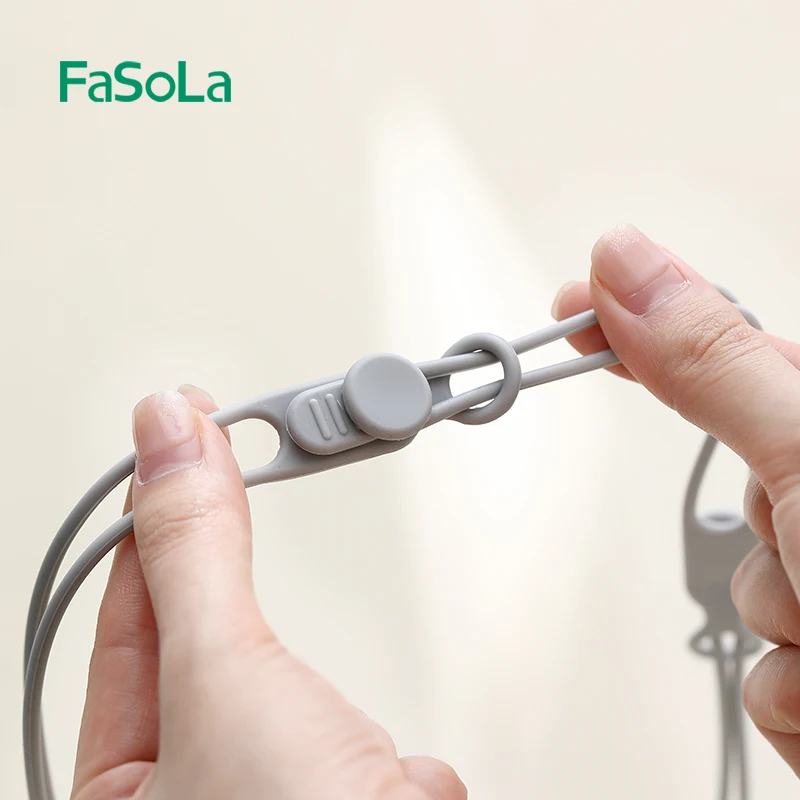 FaSoLa 6PCS Releasable Silicone Cable Tie with Hook Wire Organizer Self-locking Cord Rope Holder Multifunctional Ties