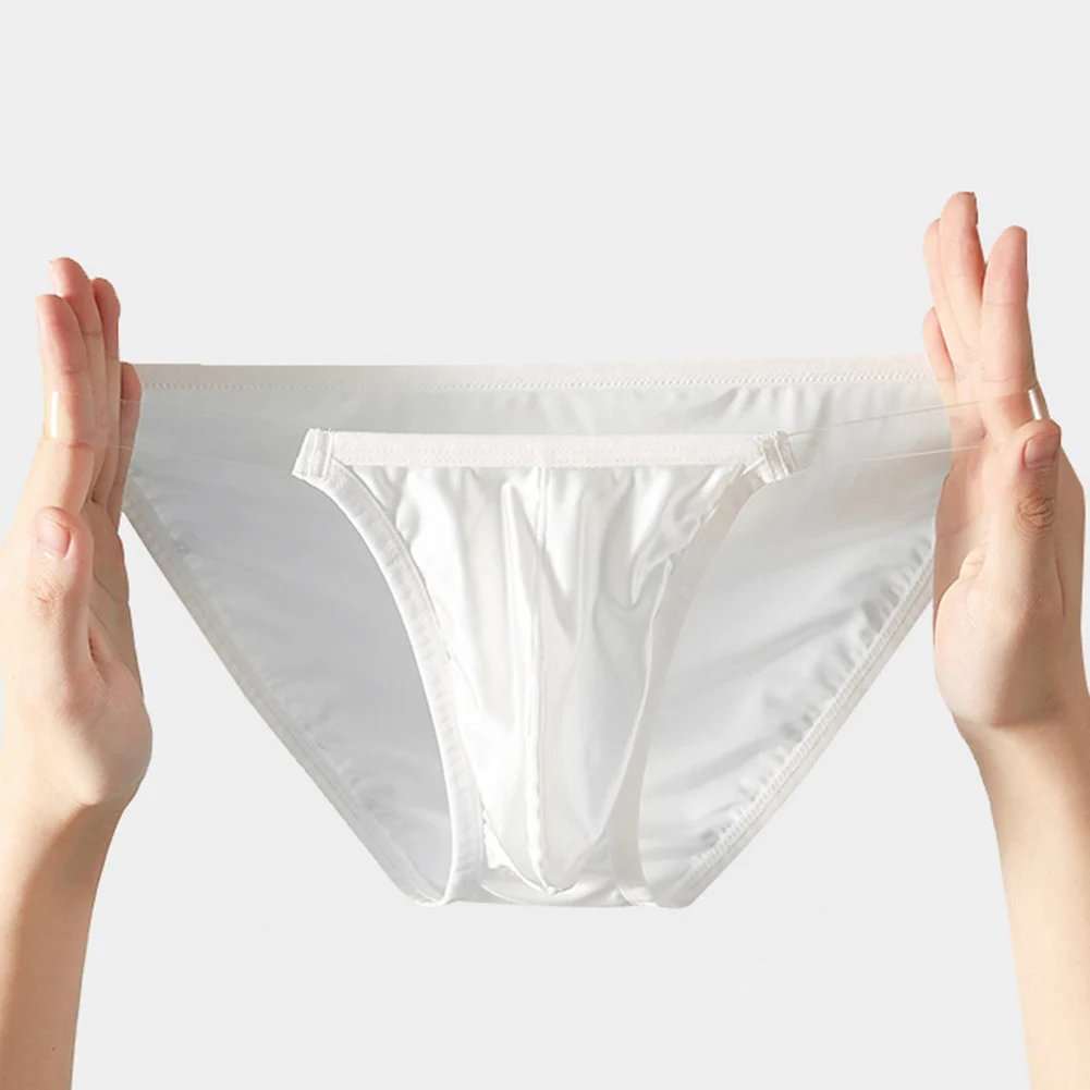

Men Ice Silk Transparent Sexy Lingerie Brazilian Underwear Low Rise Briefs Pouch Breathable Soft Underpants Summer Men's Panties