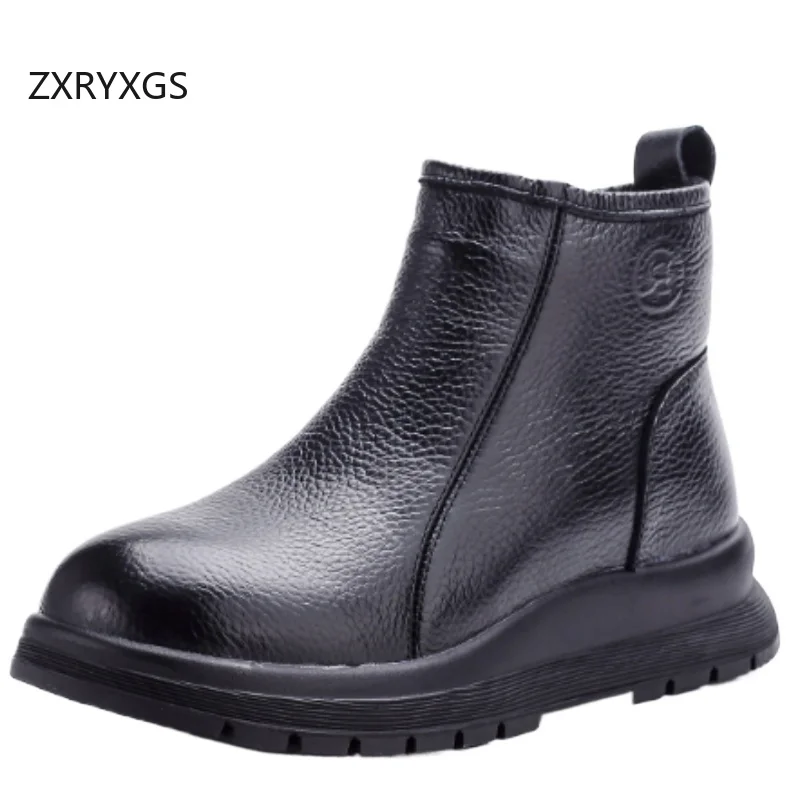 

ZXRYXGS Top Cowhide Wool Boots Snow Shoes 2025 New Fashion Genuine Leather Winter Boots Comfortable Warm Snow Boots for Women