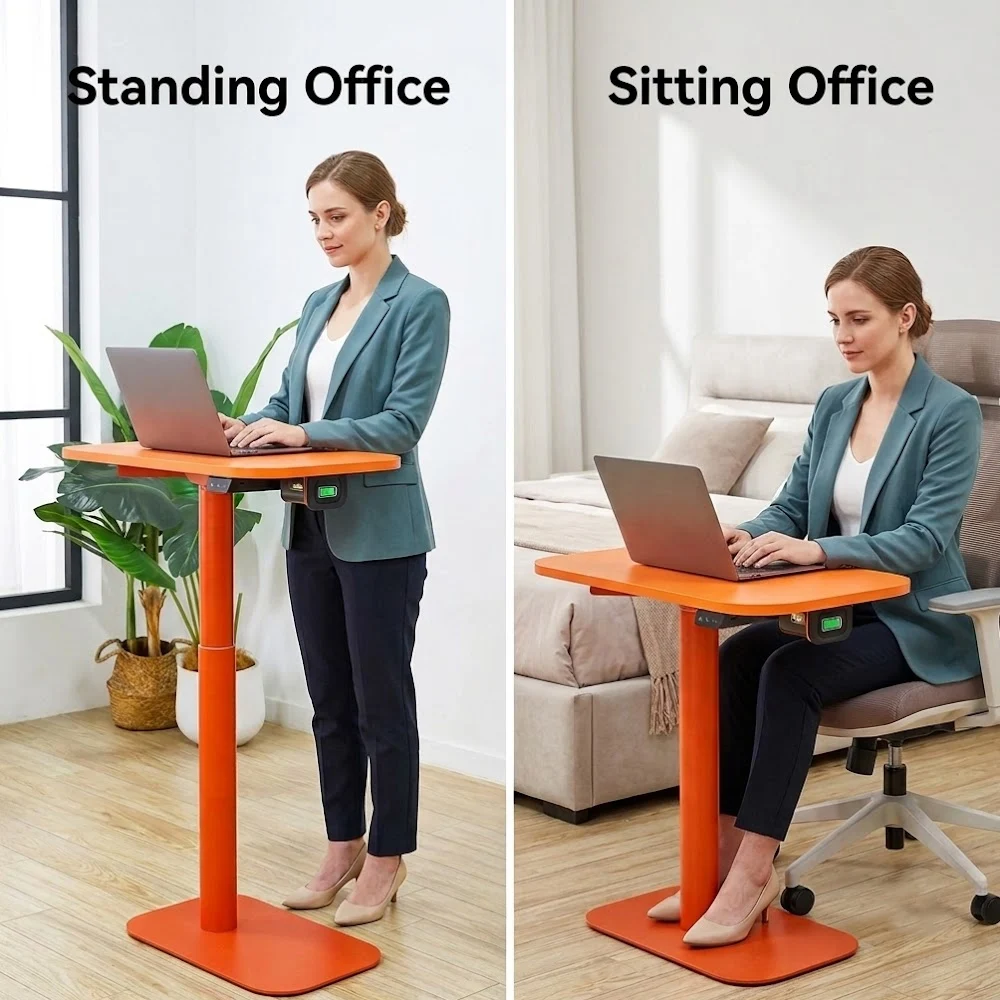 Space-Saving Cordless Standing Desk Battery Powered, Mobile Laptop Side Table with Wheels, Adjustable Bedside Desk Home