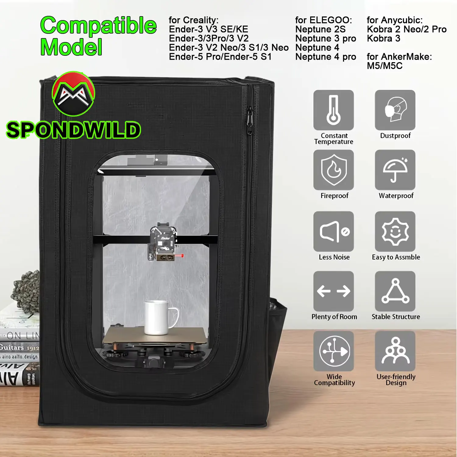 

for Creality 3D Printer Enclosure for Ender 3/3V2/3Pro/3S1/5/5Pro - Fireproof & Soundproof Cover for ELEGOO/Anycubic/AnkerMake
