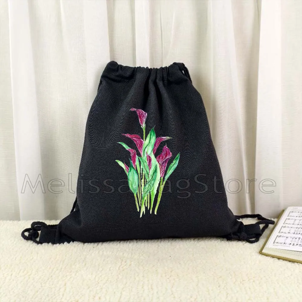 Watercolor Wildflowers Cactus Tulips Cosmos Flowers Gift Camellia Daffodil Lavender Drawstring Backpack Gym Sackpack String Bags