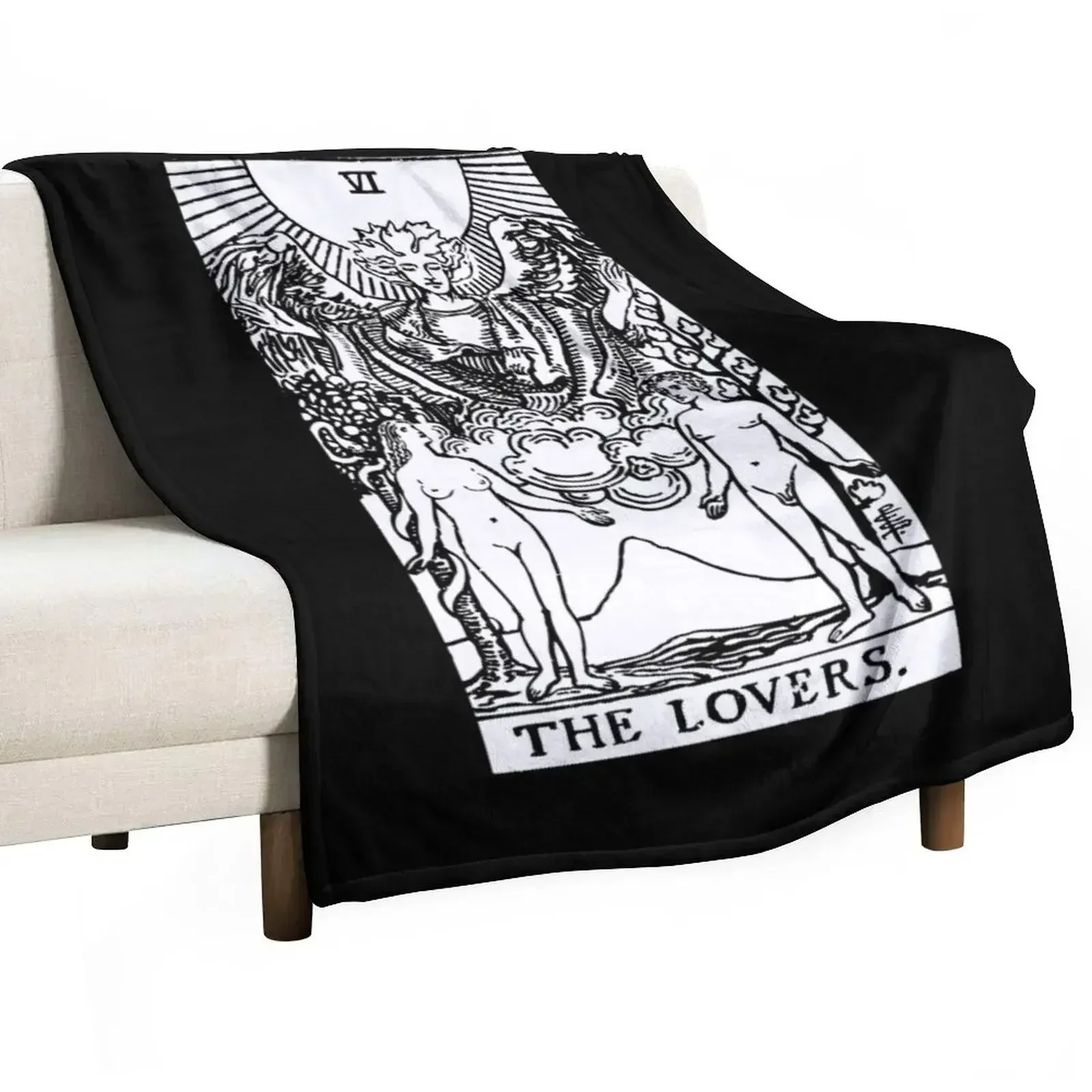 

Tarot Card : The Lovers black & white Throw Blanket Luxury St Retros manga blankets and throws Blankets