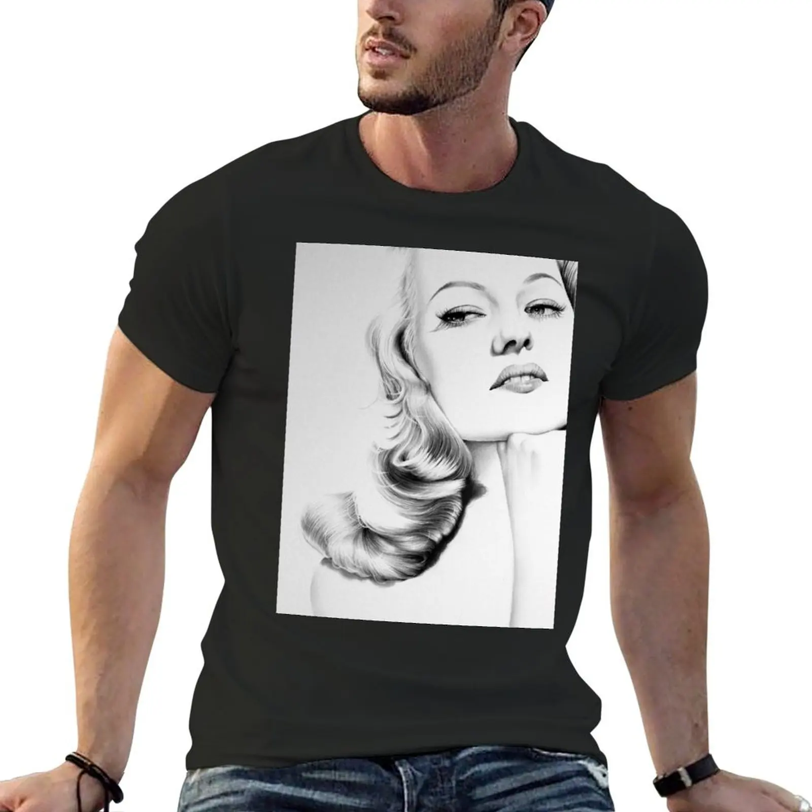 Rita Hayworth Minimal Portrait T-Shirt Short sleeve tee plus size clothes men tshirt