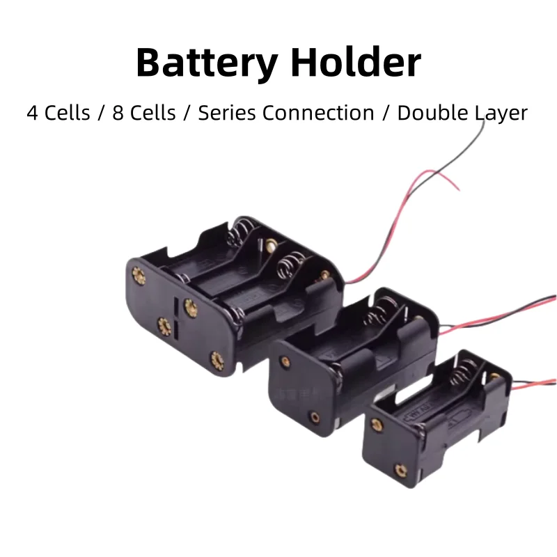 6V/12V Battery Holder, AA/AAA 4/8 Cells Double-Layer Battery Case With 2.0/2.54/DC Plug Wire, DIY Power Box