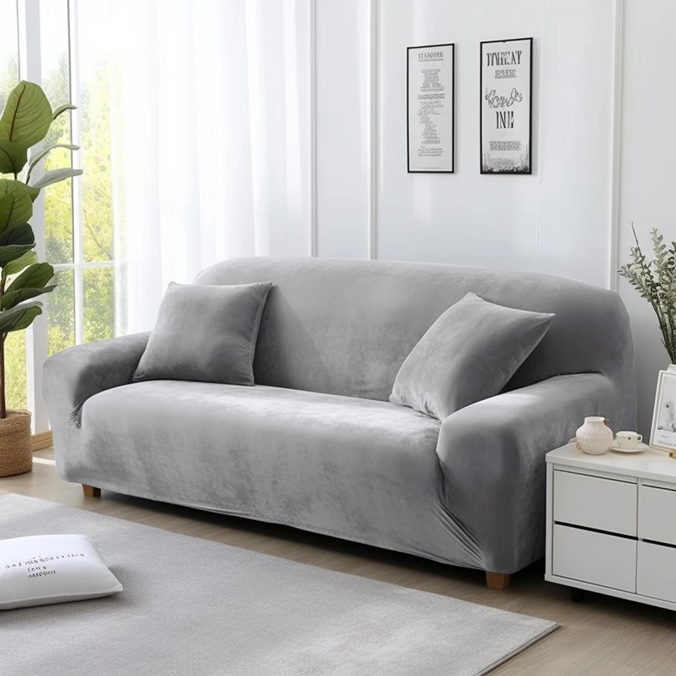 Velvet Stretch Sofa Cover for L Shaped Couch
