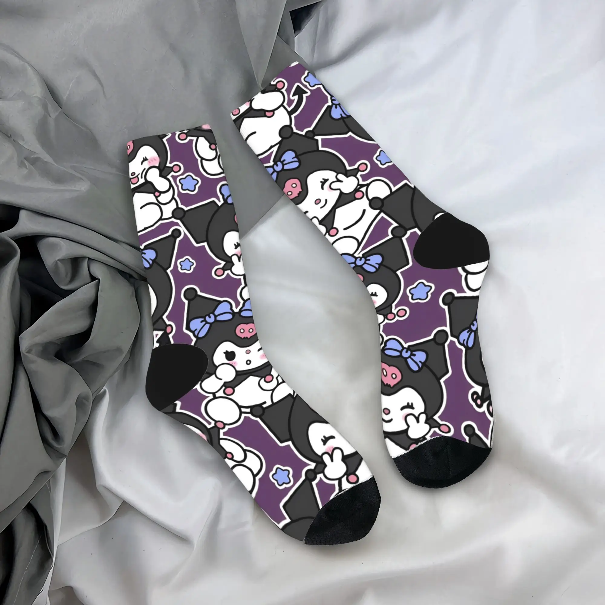 

Носки с героями мультфильмов Kuromi, чулки для отдыха, мужские мягкие дышащие спортивные носки унисекс для бега, зимние дизайнерские противоскользящие носки