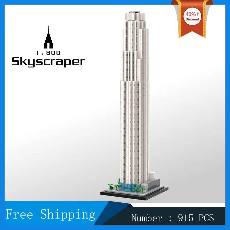 

Bank Tower 1:800 Scale Model Building Blocks MOC Urban Street View Modern Skyscraper Library Building Collection Toys Gifts