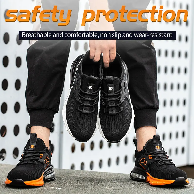 Men\'s and women\'s new comfortable anti-smash steel head stabbing anti-slip work shoes wear-resistant safety protection shoes