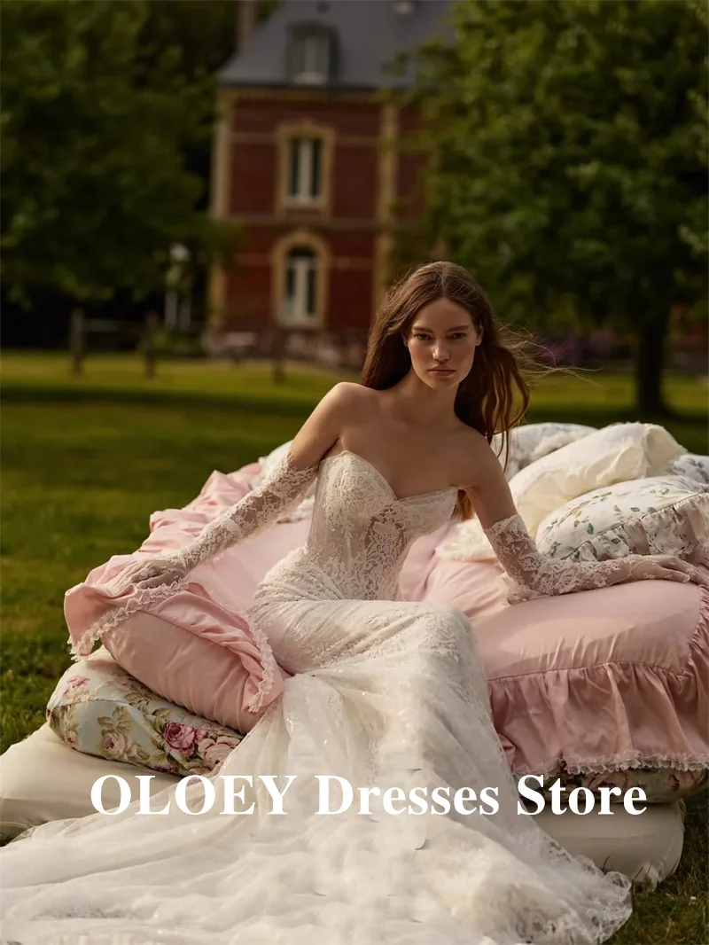 OLOEY Customized Boho Lace Tulle Wedding Dress 2026 Off the Shoulder Removable sleeves Tiered Applique Elegant Vestidos De Novia