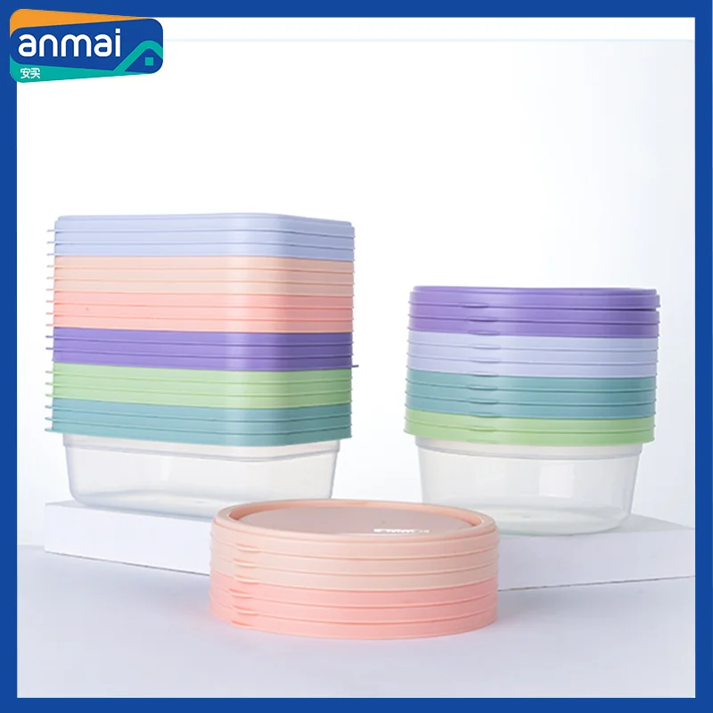 Anmai Camping Food Container Set 2pcs Fruit Storage Box Round Rectangle Bowl Eco-Friendly Kitchen Organizer Microwave Fridge