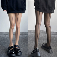 Vertical Line Black Tights 20D Sheer Women Sexy Skinny Backseam Stocking Skin Color Female Streetwear Party Pantyhose Socks
