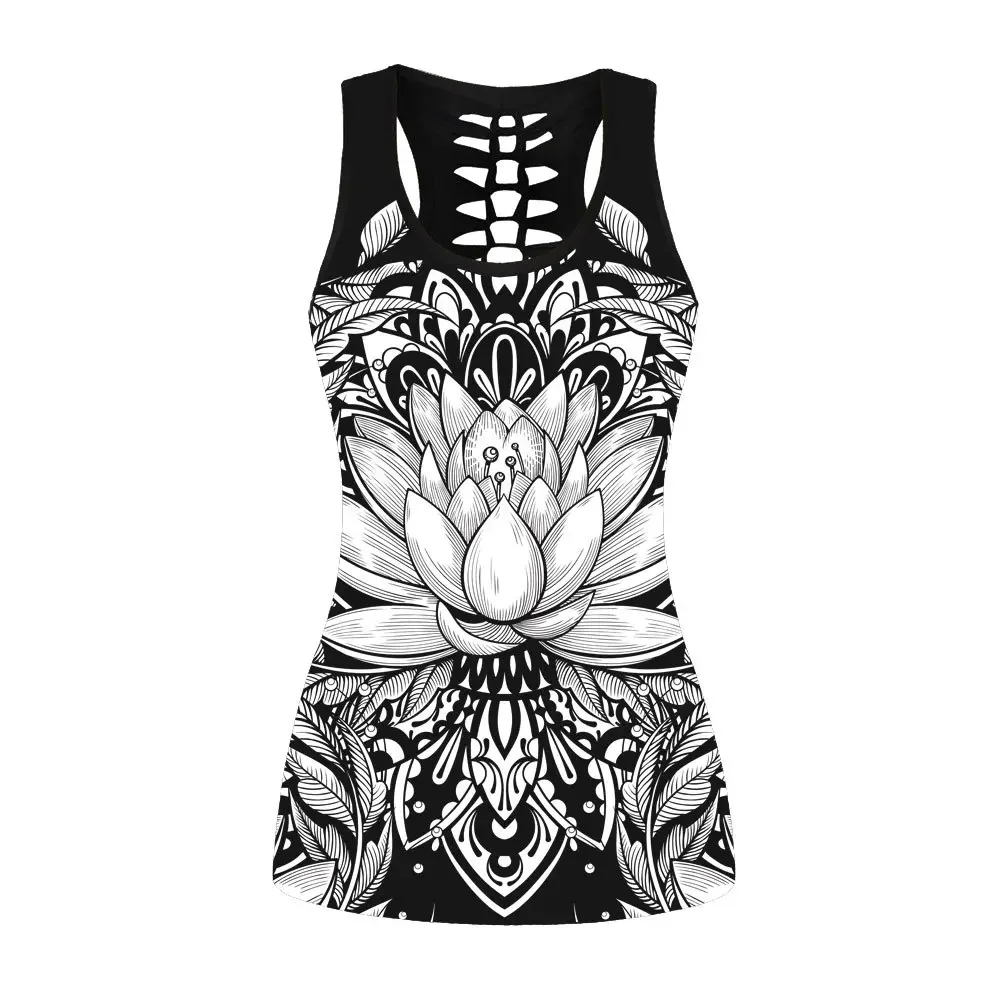 الصيف النساء اليوغا القمم ثلاثية الأبعاد طباعة سترة رياضية الجوف خارج قمصان بلا أكمام فتاة رياضة اللياقة البدنية تانك القمم سليم تشغيل قميص الإناث #4