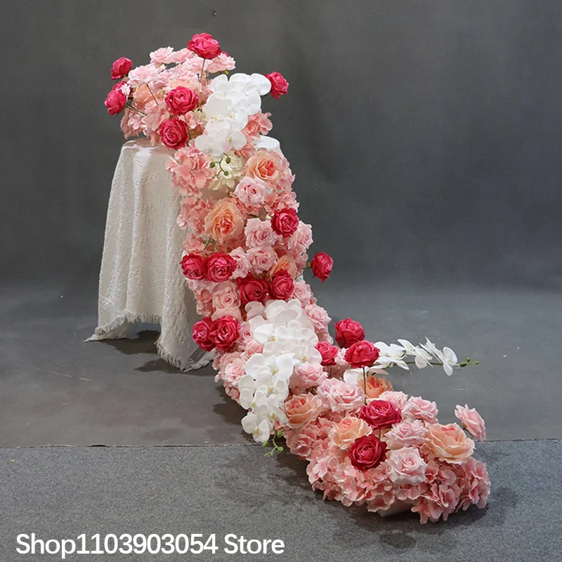 Weiße Rosen-Kunstblumen-Läufer, Hochzeits-Hintergrund-Dekoration, Blumenball-Arrangement, Blumenreihe, Dekorationsartikel für Bankette, Partys und Events – Detail 1