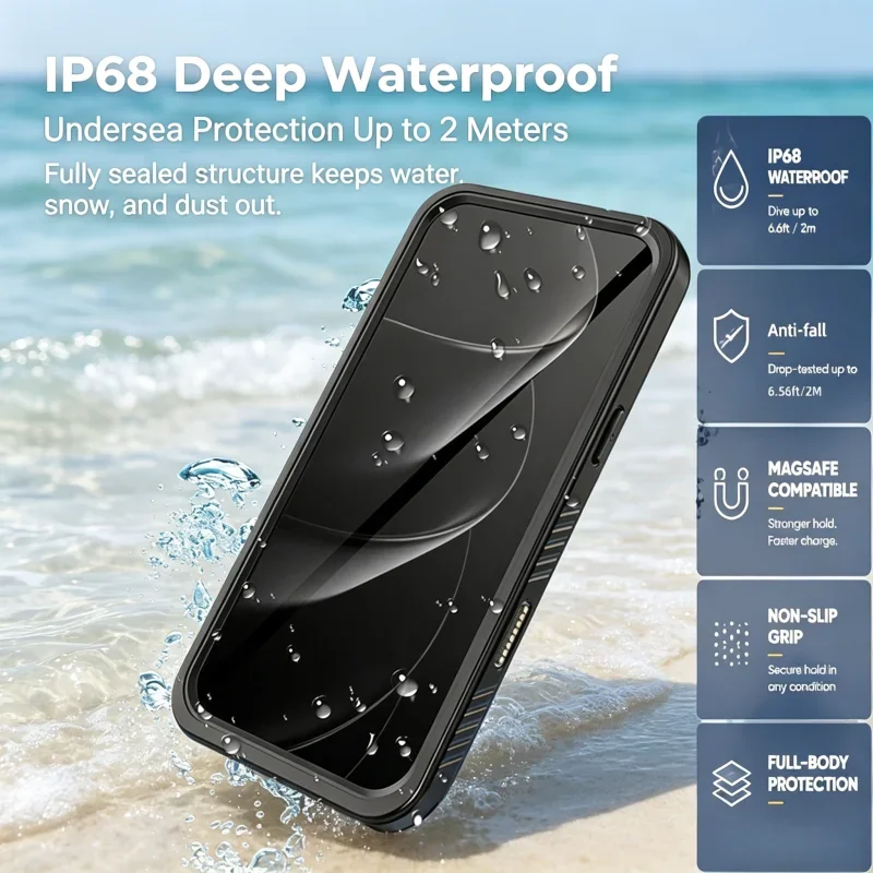 Étui de photographie sous-marine étanche IP68 pour iPhone 17 16 15 14 13 Pro Max 360 °   Étui de téléphone anti-rayures tout inclus