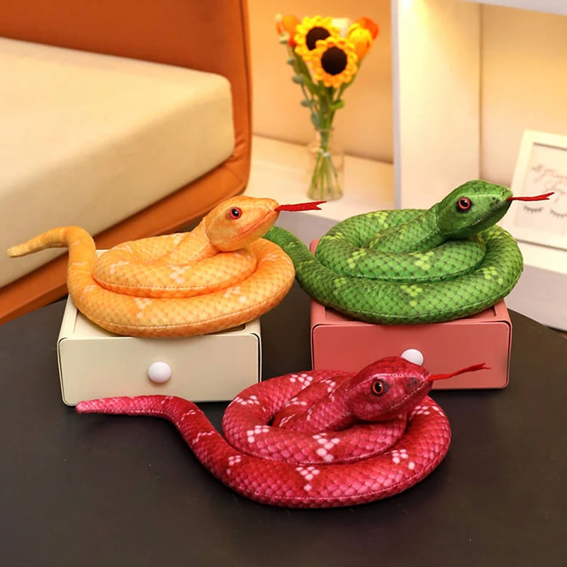 New Simulation Colourful Coiled Snake Plush Toys Realistic Snake Doll Children Prank Props Holiday Wacky Scary Toy Birthday Gift