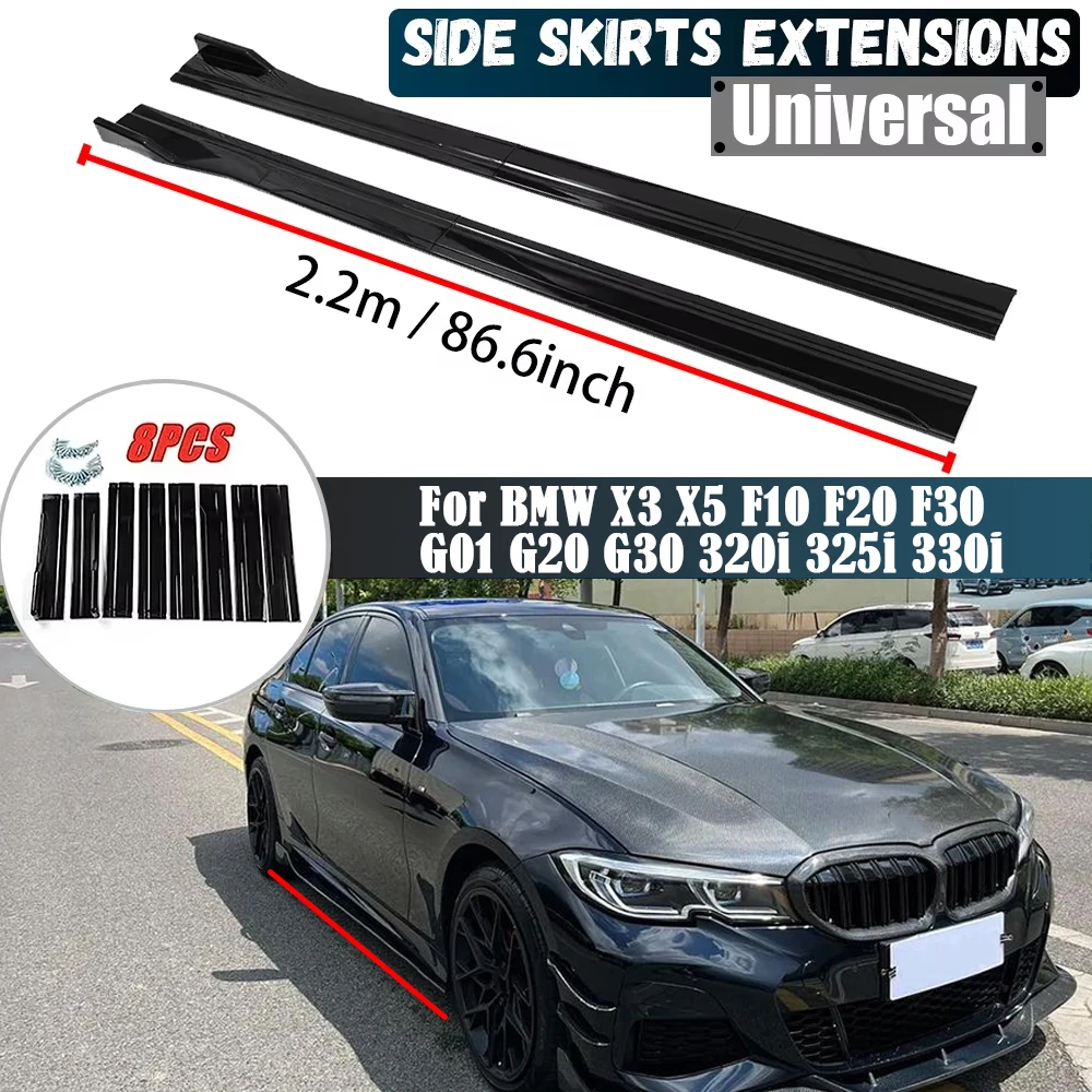 2.2m Przedłużenie spódnicy bocznej Splitter 8szt Dyfuzor Lip Winglet Wing Do BMW X3 X5 F10 F20 F30 G01 G20 G30 320i 325i 330i Body Kit