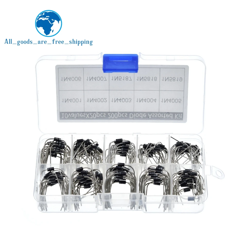 TZT 200Pcs 10 Values Rectifier Diode Assorted Kit 1N4001 1N4002 1N4003 1N4004 1N4005 1N4006 1N4007 1N5817 1N5818 1N5819 + Box