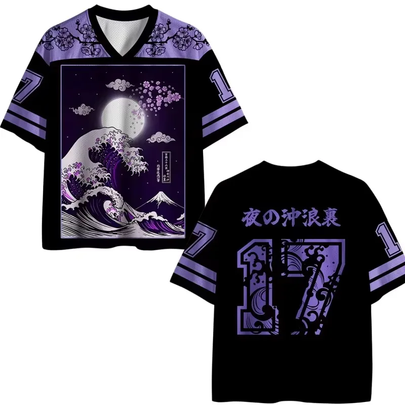 Unisex T‑Shirt Japanese Harajuku Animal Digital Print V‑Neck Jersey Y2K Street Casual Outdoor Short Sleeve Top