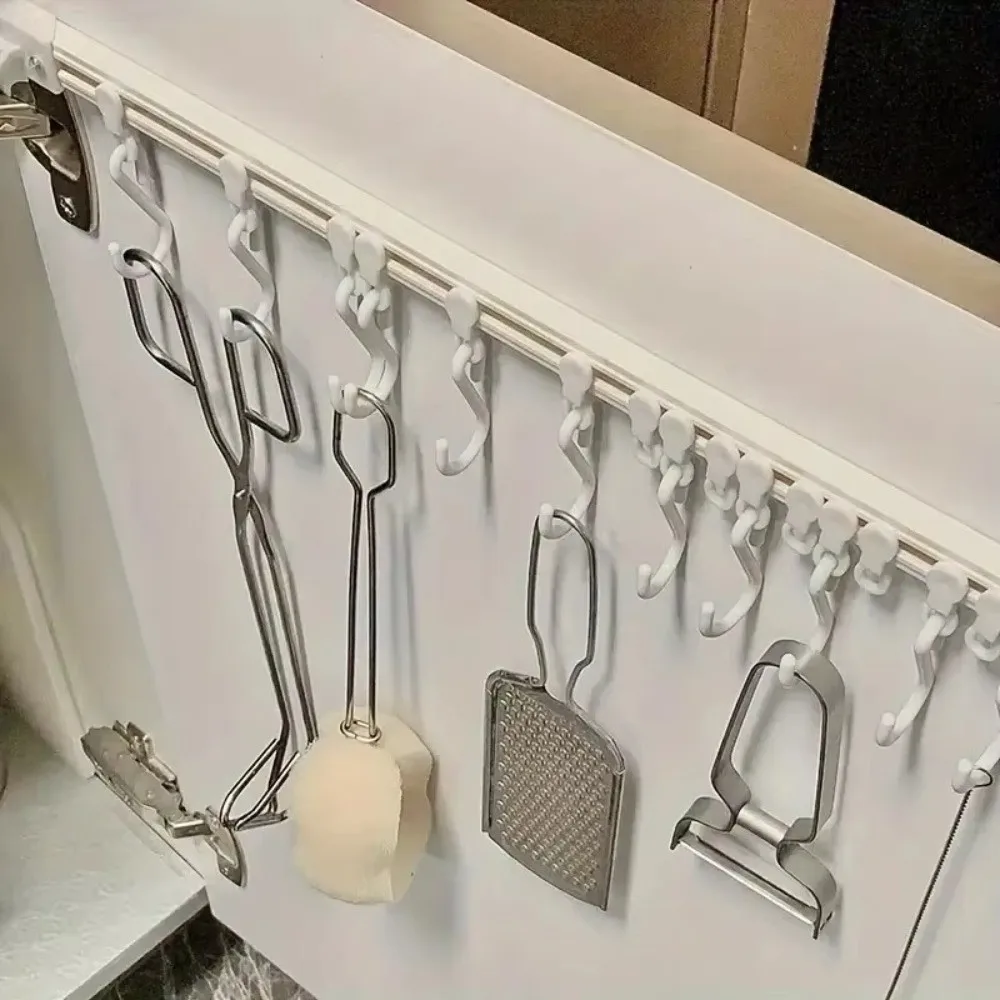 No Punching Adhesive Sliding Hook Sliding Rail Drilling-Free Kitchen Door Hanger Strong Adhesive Sliding Rail Hook