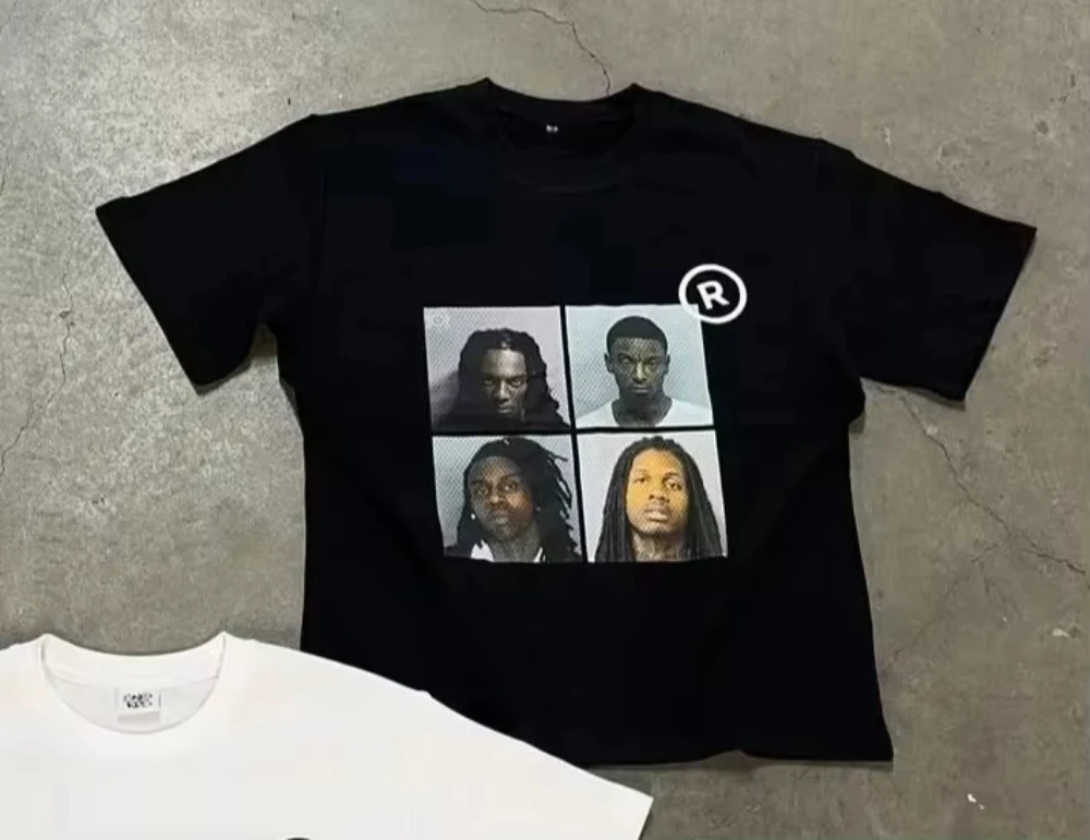 2026 Summer Vintage 4 Grid Portrait Poster Graphic T-shirt Oversized Short Sleeve Tee Streetwear Hip Hop Loose Summer Cotton Top