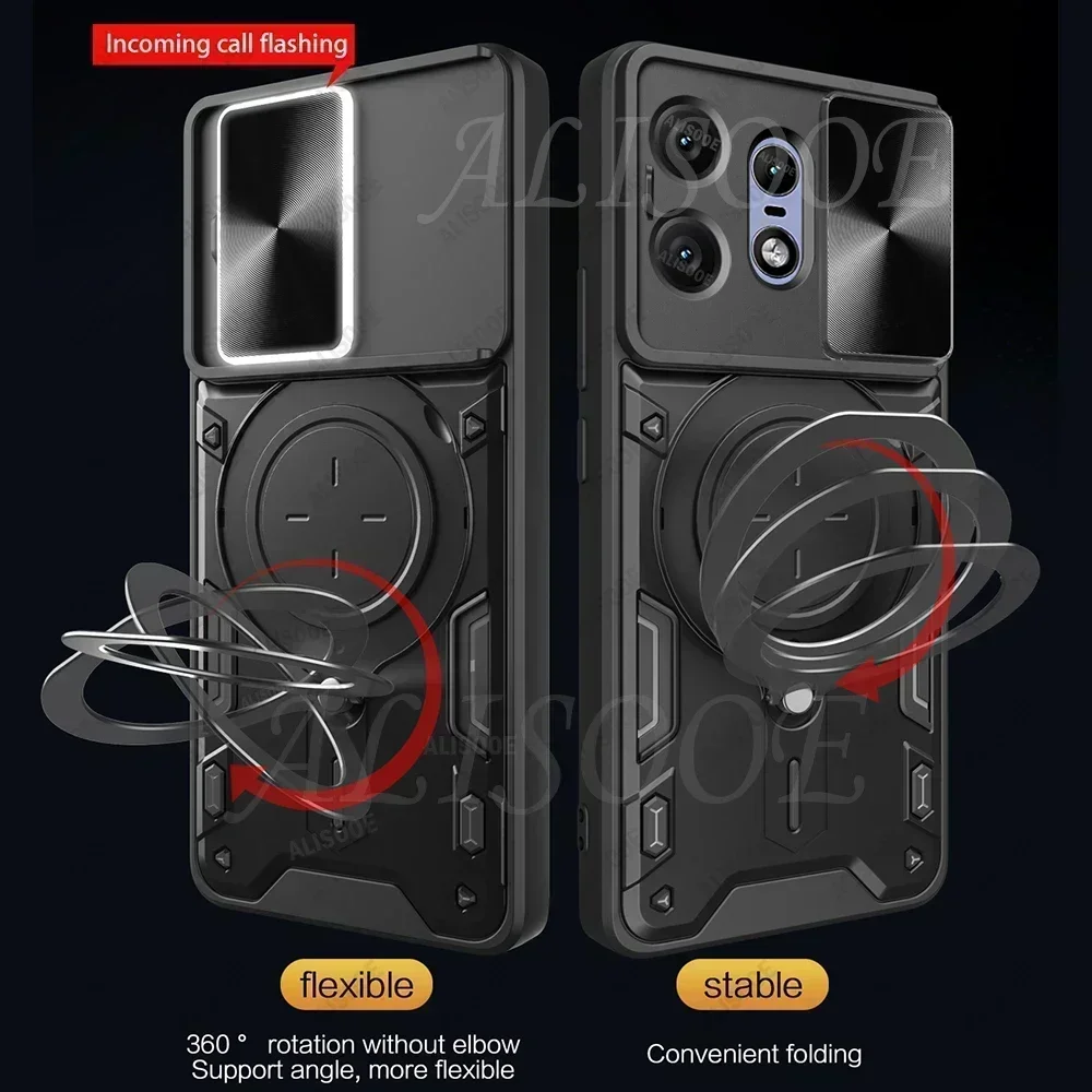 For Motorola Edge 50 Pro Case Slide Camera Ring Holder Cover for Motorola Moto Edge 50 Pro Capa Shockproof Stand Armor Funda