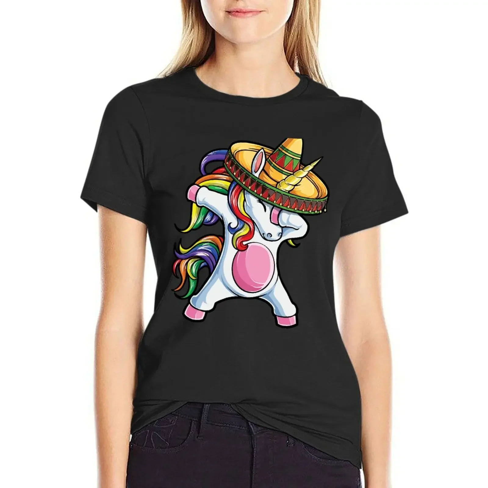 Dabbing Unicorn T shirt Cinco de Mayo Rainbow Sombrero Kids T-Shirt graphics hippie clothes tops t-shirts for Women loose fit