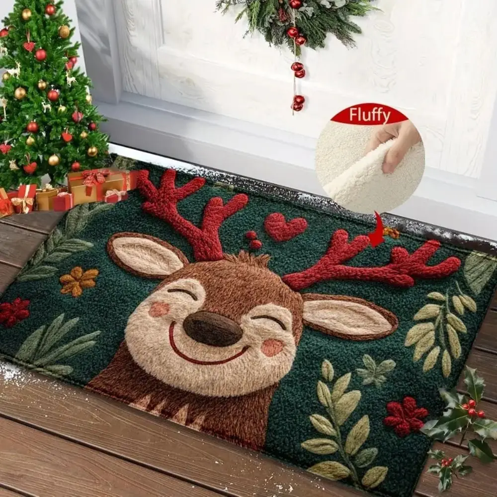 Water-absorbing Christmas Door Mat Gingerbread Man Pattern Christmas Decor Anti-slip Pad Santa Claus Design Door Carpet