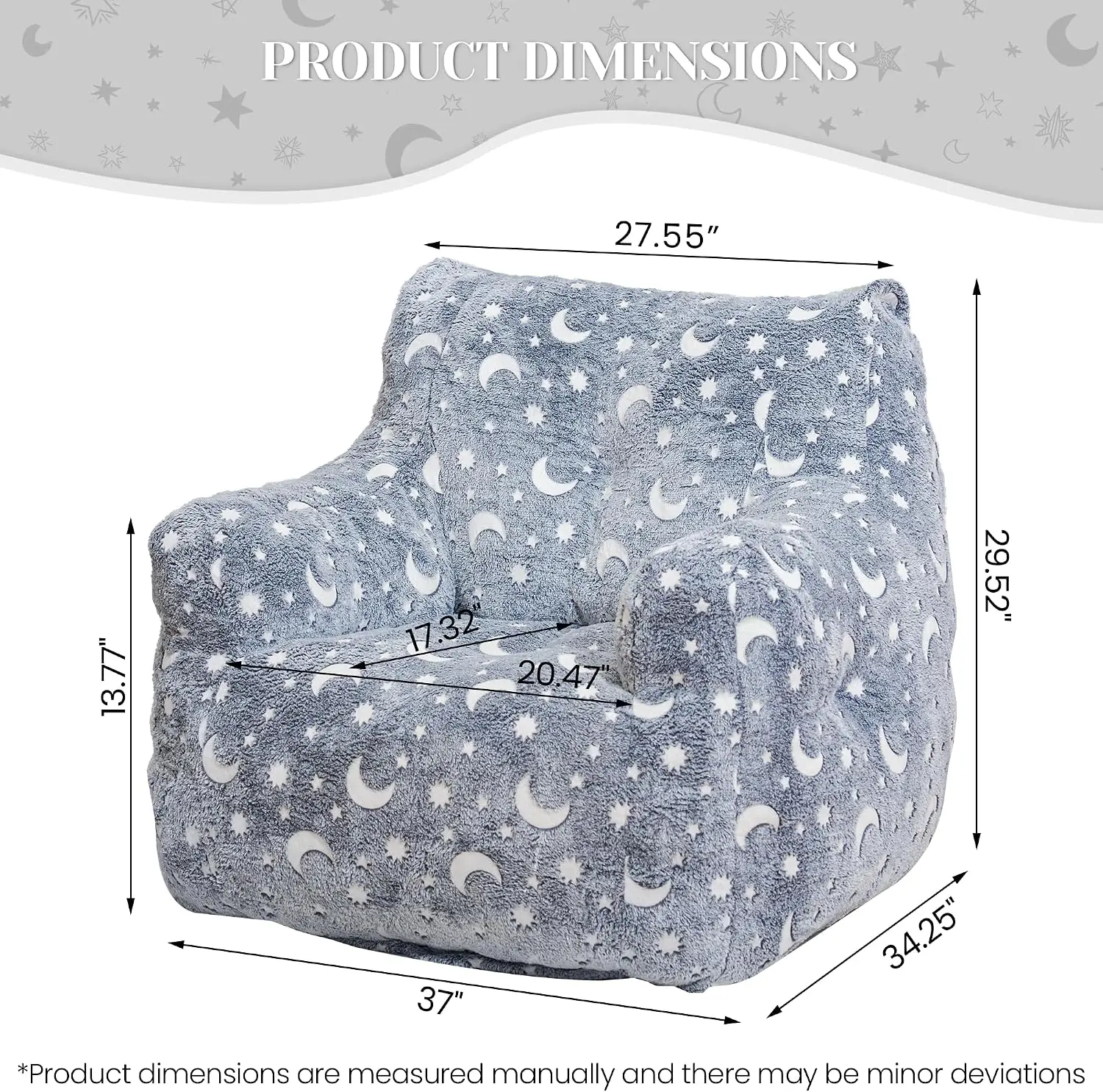 Bean Bag Chairs, Faux Fur BeanBag Chair with Memory Foam for Bedroom, Living Room, Reading, Adults - Grey - Star - Glow in The D