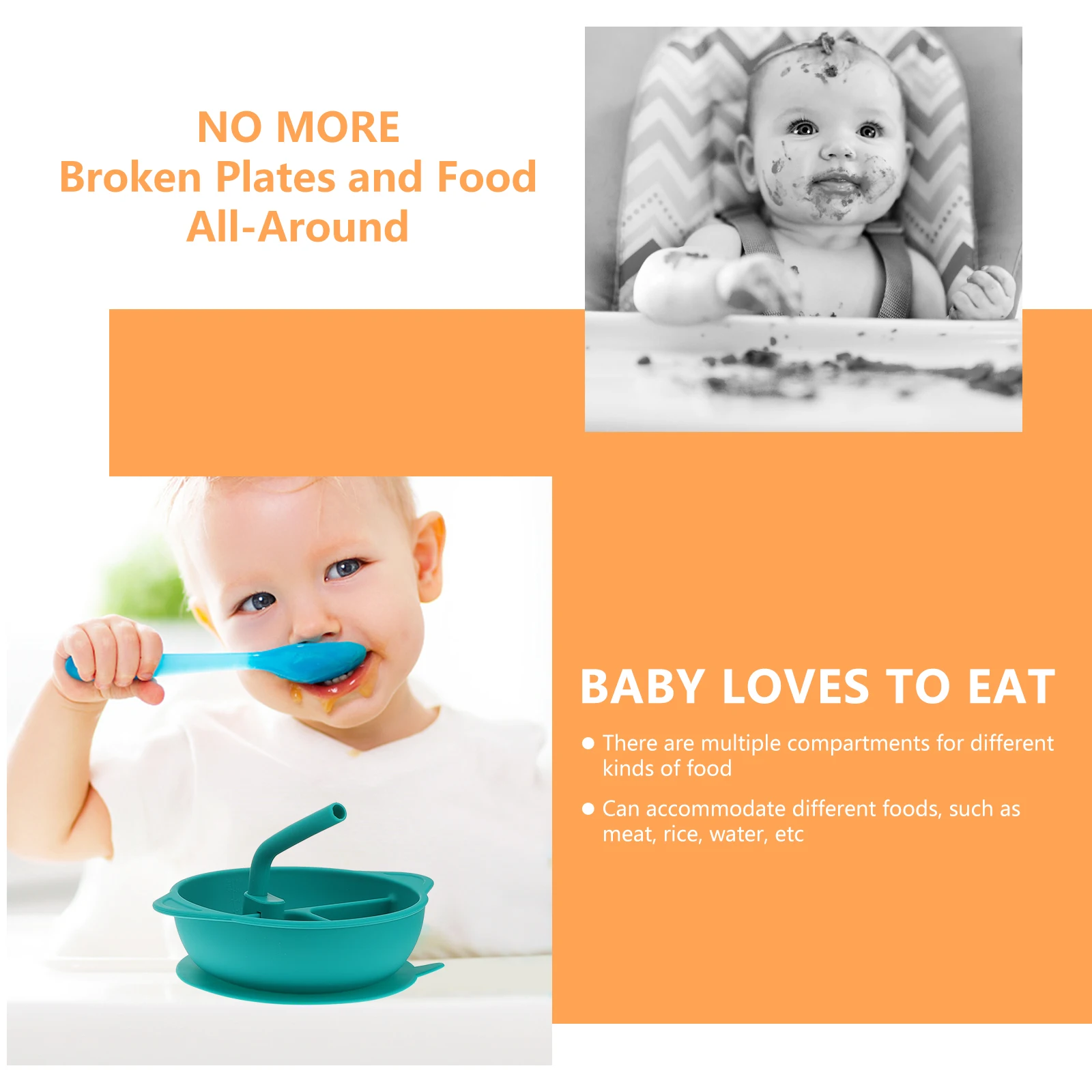 

1Pcs Portable Silicone Baby Bowl Drop Resistant Suction Rice Dessert Easy Clean Storage Safe for Kids Green Bowls