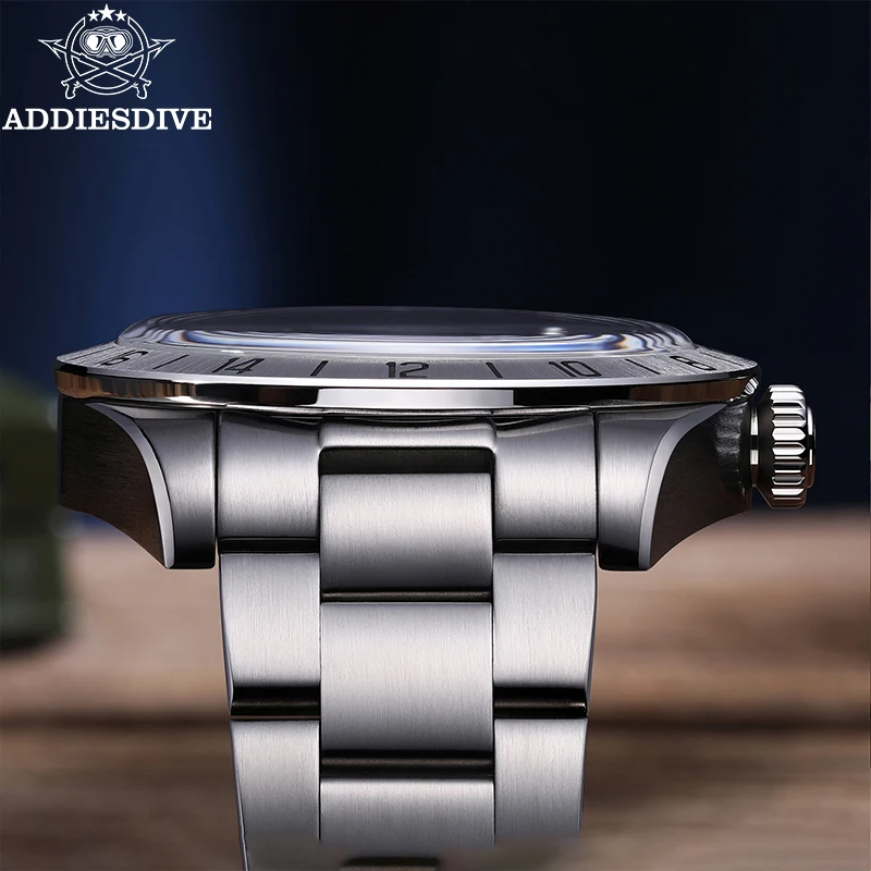 ADDIESDIVE Jam Tangan Kuarsa Mewah Pria GMT 200M Jam Tangan Menyelam Baja Tahan Karat Tahan Air Jam Tangan Kaca Cermin Gelembung Bercahaya BGW9