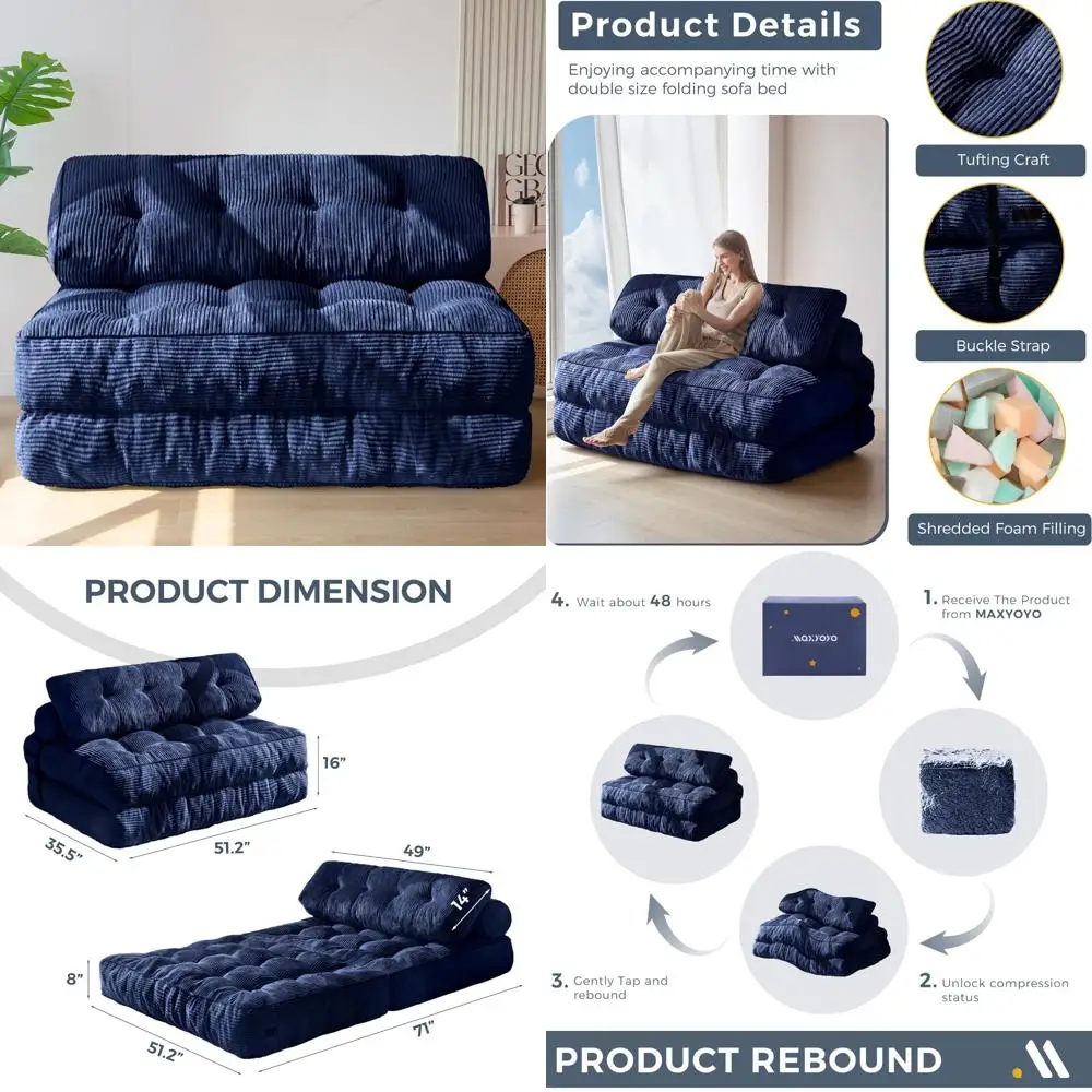 

Folding Sofa Bed with Pillow and Back Support, Convertible Sleeper Chair, Portable Fold-Out Chair Bed