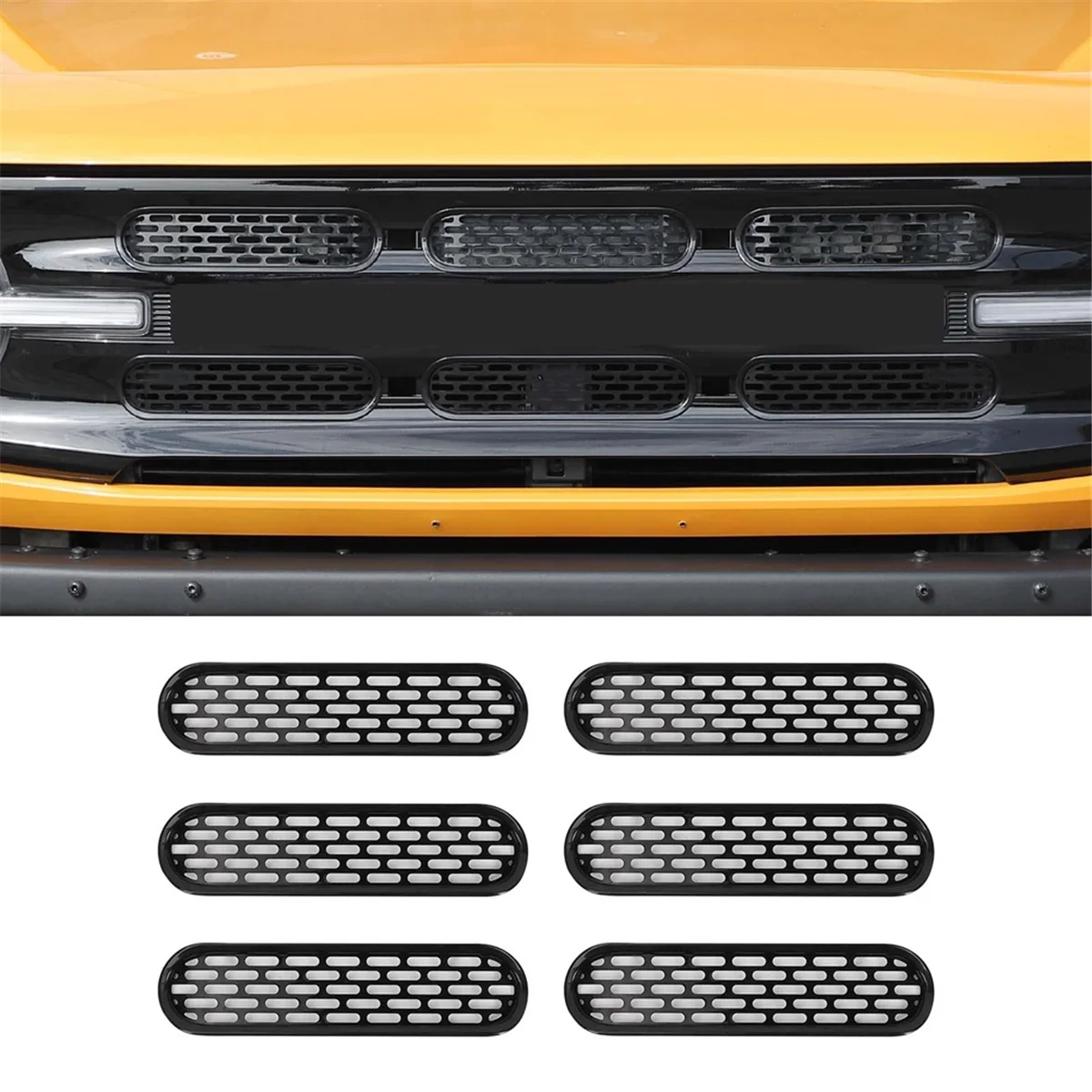 Front Grill Mesh Grille Inserts Cover Frame Trim Kit for Ford Bronco 2021-2024 2/4 Door Exterior Accessories (Black)