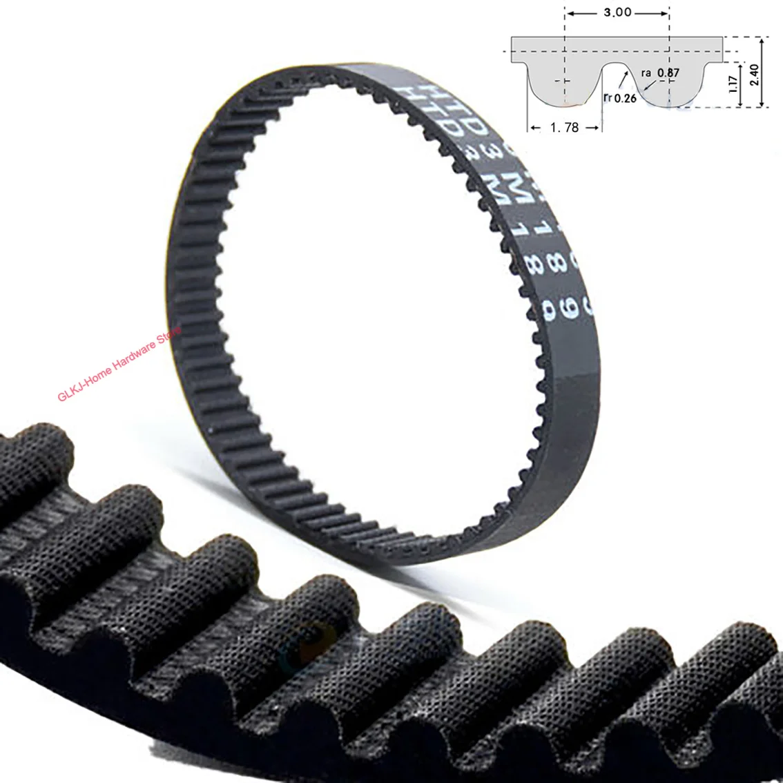 1-5pcs HTD3M Width 15mm Teeth 57-77 Black Rubber Closed Loop Timing Belt Perimeter 171mm to 231mm For CNC /Step Motor