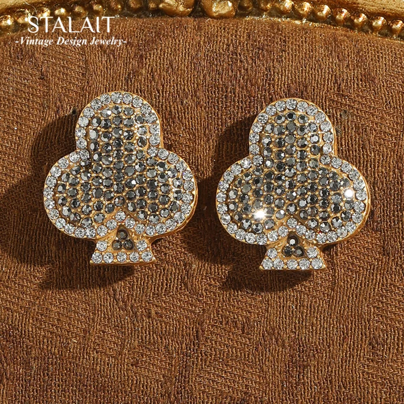 

Vintage Poker Plum Blossom Rhinestones Studs Earrings For Woman Luxury Quality Jewelry Gold Color High Brand Accessories 2025