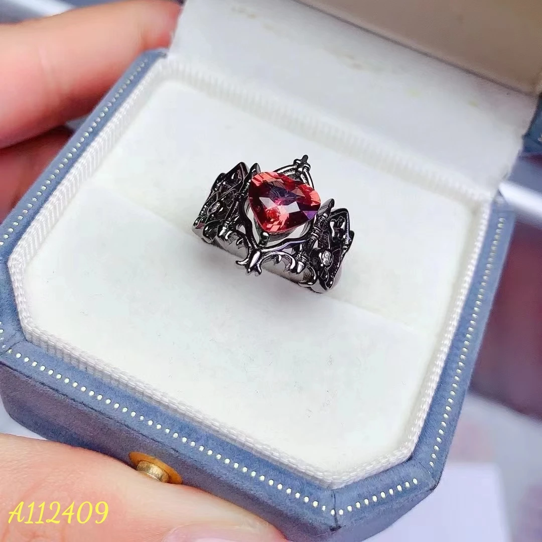 

Fine Jewelry Natural Magnesium Aluminum Garnet Men's Women's Neutral Ring S925 Pure Silver Finely Inlaid Support Testing