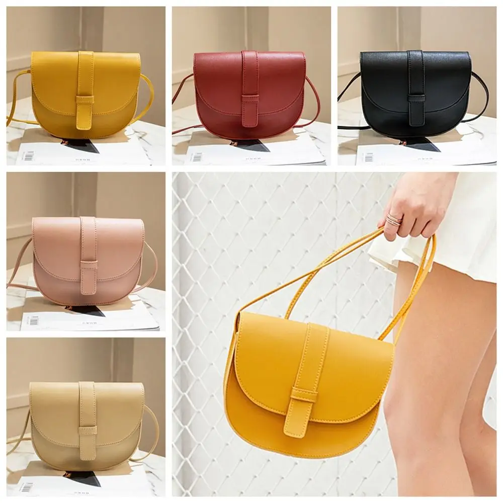 

Solid Color Leather Saddle Bag Vintage Korean Style Flap PU Crossbody Bag Phone Bag Large Capacity Shell Shoulder Bag Shopping