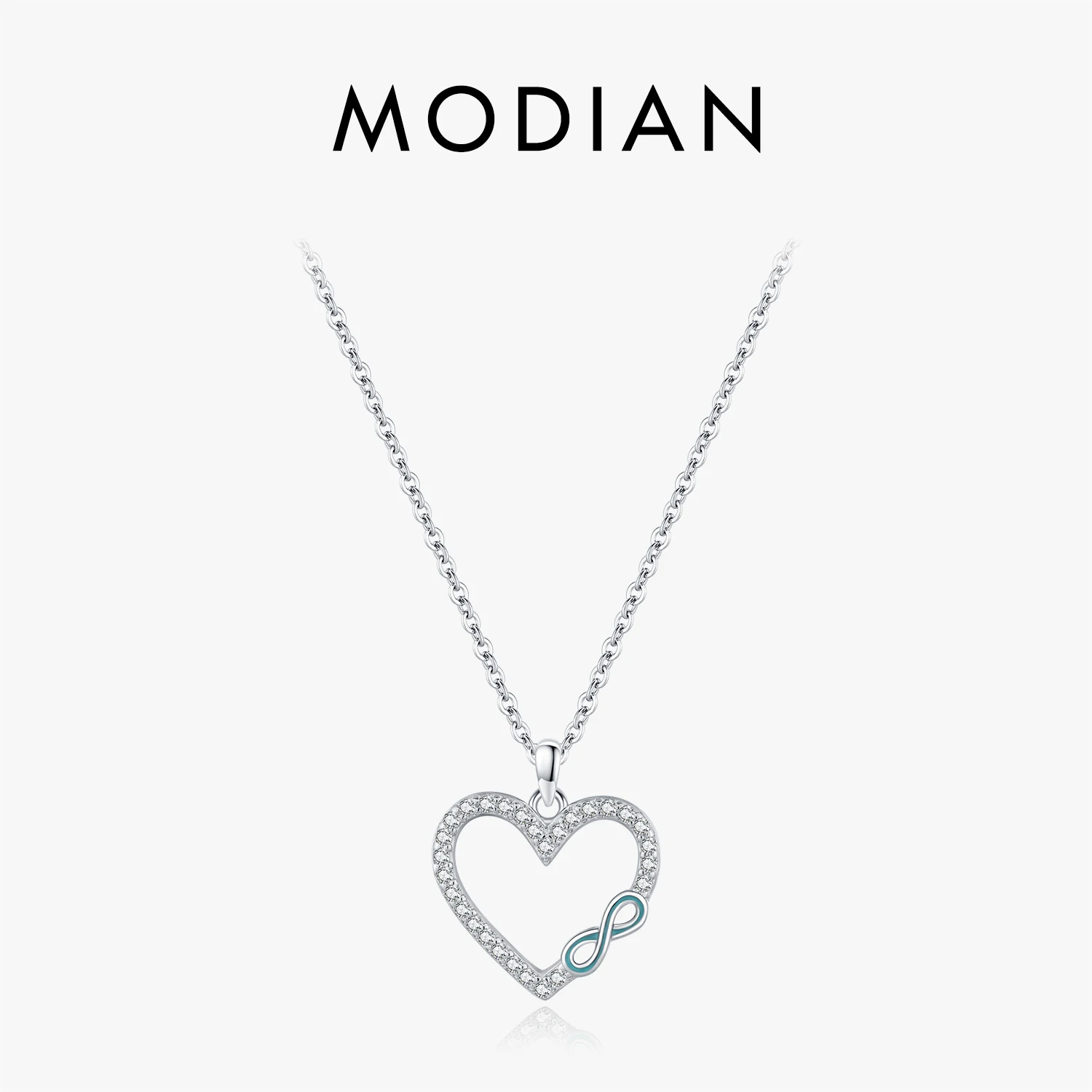 

MODIAN 925 стерлингового серебра романтическое сердце эмаль бесконечность любовь фианит звено цепи кулон ожерелье для женщин свадебные украшения
