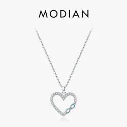 MODIAN 925 Sterling Silver Romantic Heart Enamel Infinity Love CZ Link Chain Pendant Necklace For Women Wedding Fine Jewelry