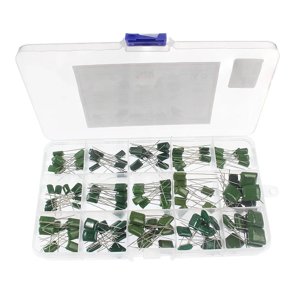 

150/660PCS 100V Polyester Film Capacitor Assortment Kit 1nF 2.2nF 3nF 3.3nF 3.9nF 4.7nF 2A331 2A471 2A561 2A681 2A102 2A222