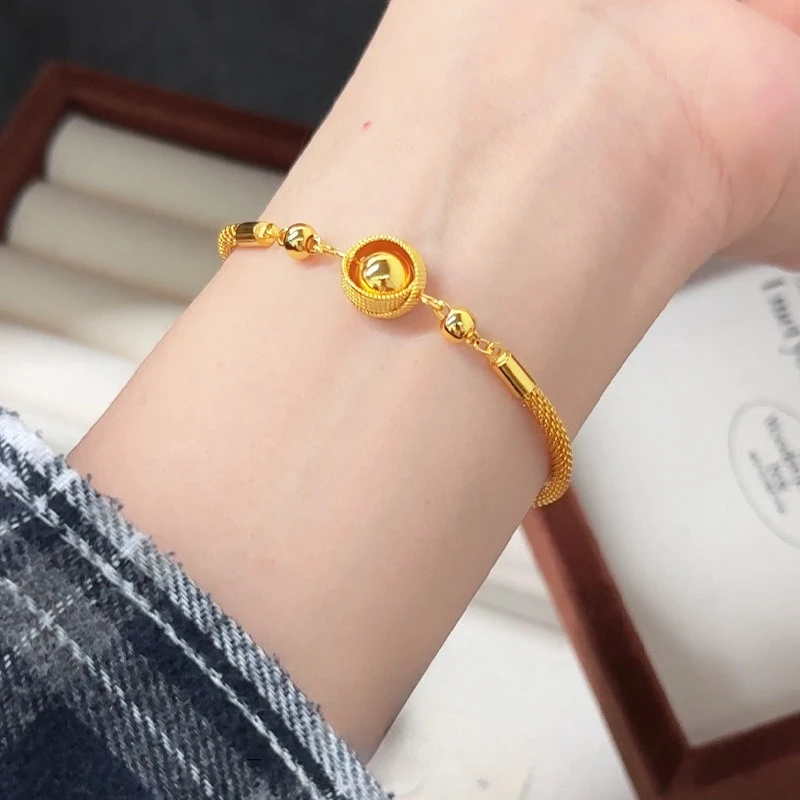 

Real Kt18 Golden Color Transport Bead Bracelet for Women Wedding Engagement Fine Bangle Bracelet Jewelry Not Fade